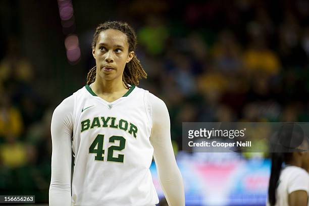 Brittney Griner of the Baylor University Bears walks down the court against the University of Kentucky Wildcats on November 13, 2012 at the Ferrell...
