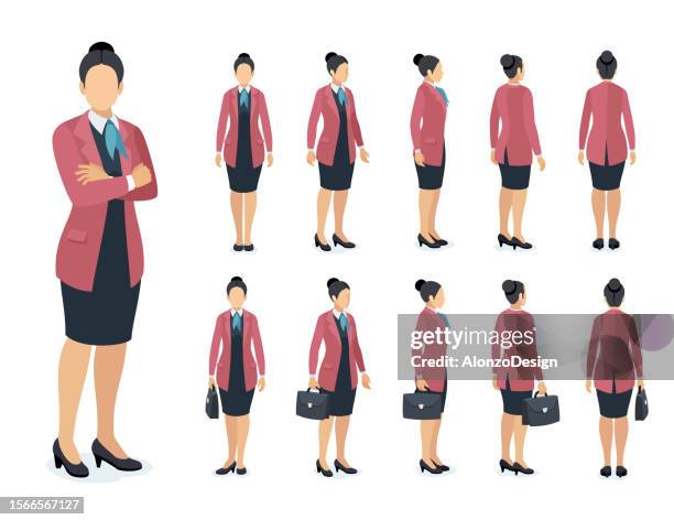 ilustrações de stock, clip art, desenhos animados e ícones de set of businesswoman character design. different poses design. - business woman desk stand