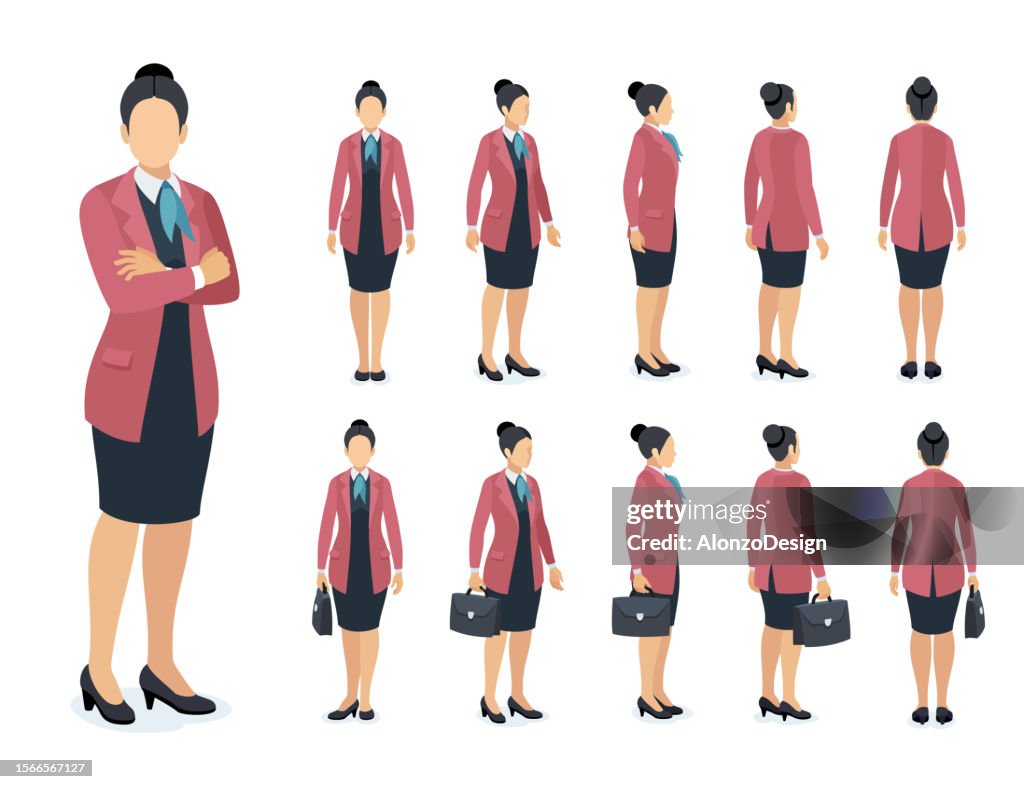 Set of Businesswoman character design. Different poses design.