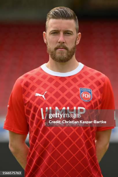 Christian Kuehlwetter of 1. FC Heidenheim 1846 poses during the team presentation at VOITH - Arena on July 23, 2023 in Heidenheim, Germany.