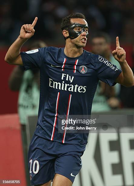 Nene of PSG celebrates his goal during the french Ligue 1 match between Paris Saint Germain FC and Stade Rennais FC at the Parc des Princes stadium...