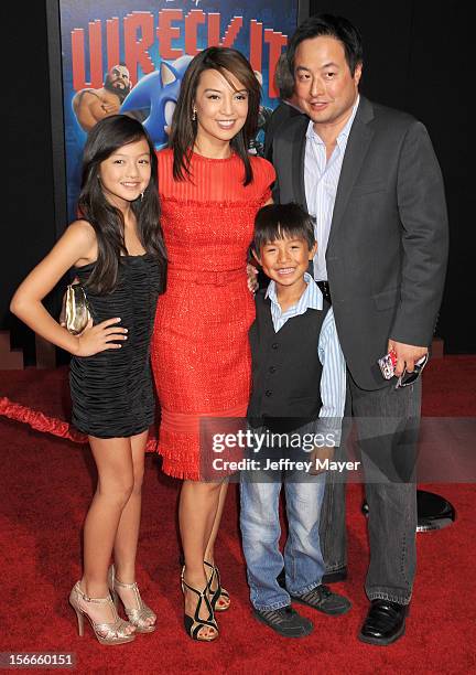 Ming-Na, Eric Michael Zee and children arrive at the Los Angeles premiere of 'Wreck-It Ralph' at the El Capitan Theatre on October 29, 2012 in...