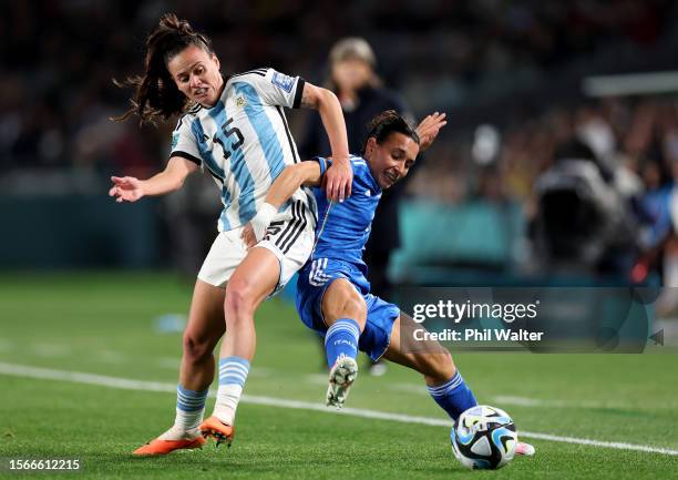 Lucia Di Guglielmo of Italy and Florencia Bonsegundo of Argentina compete for the ball during the FIFA Women's World Cup Australia & New Zealand 2023...