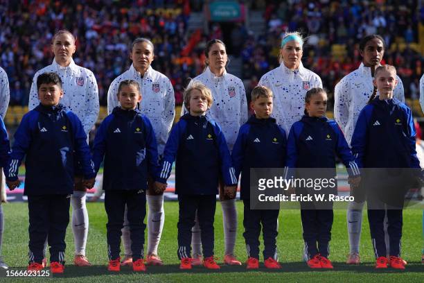 World Cup: USA teams stands for the National Anthem vs Netherlands during a Group E match at Wellington Regional Stadium. Wellington, NZ 7/27/2023...