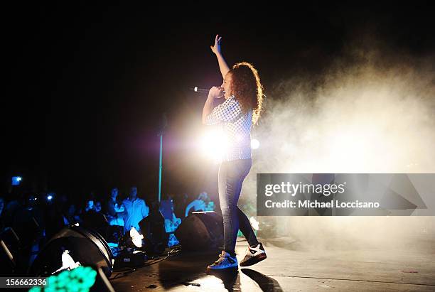 Malikah performs at Arab Hip Hop Concert during the 2012 Doha Tribeca Film Festival at Katara Sony Open Air Cinema on November 18, 2012 in Doha,...