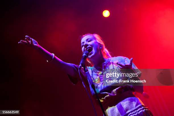 Singer Katie Stelmanis of Austra performs live in support of Gossip during a concert at the Velodrom on November 18, 2012 in Berlin, Germany.