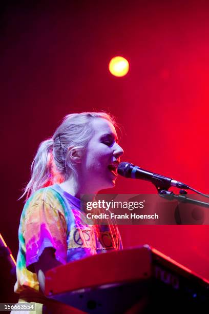 Singer Katie Stelmanis of Austra performs live in support of Gossip during a concert at the Velodrom on November 18, 2012 in Berlin, Germany.