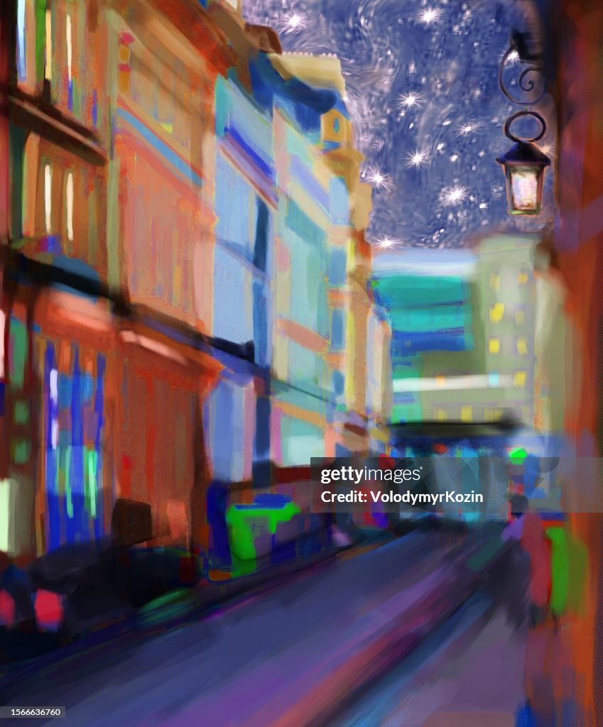 Picturesque street landscape at night