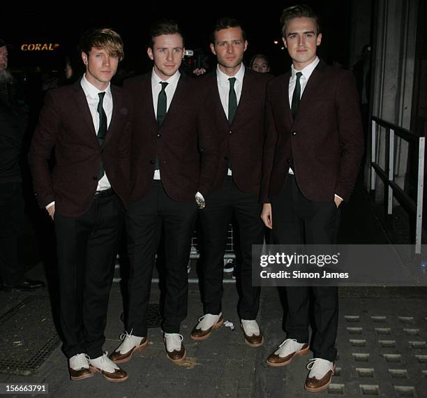 Dougie Poynter, Danny Jones, Harry Judd and Tom Fletcher of McFly sighting on November 18, 2012 in London, England.