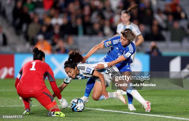 Valentina Giacinti of Italy competes for the ball against Vanina Correa and Miriam Mayorga of Argentina during the FIFA Women's World Cup Australia &...