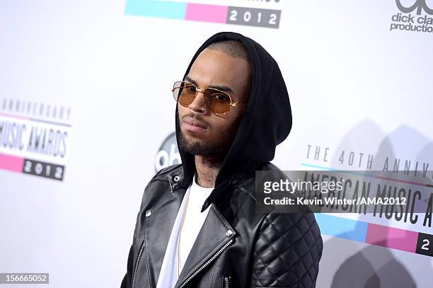 Singer Chris Brown attends the 40th American Music Awards held at Nokia Theatre L.A. Live on November 18, 2012 in Los Angeles, California.
