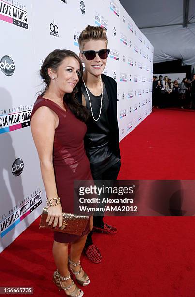 Singer Justin Bieber and mother Pattie Mallette attend the 40th American Music Awards held at Nokia Theatre L.A. Live on November 18, 2012 in Los...