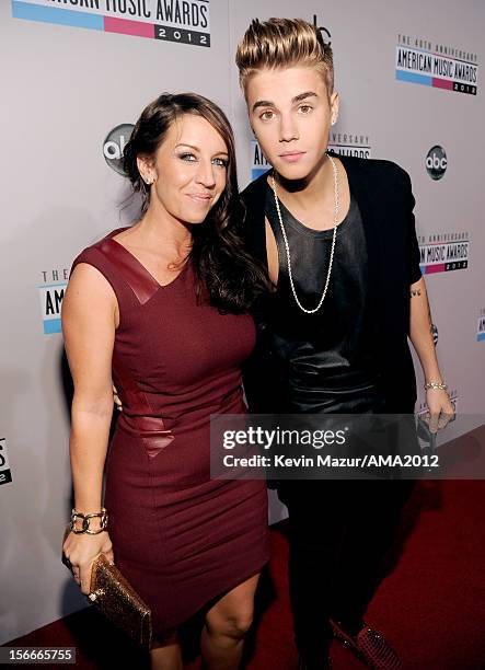 Pattie Mallette and singer Justin Bieber attend the 40th American Music Awards held at Nokia Theatre L.A. Live on November 18, 2012 in Los Angeles,...