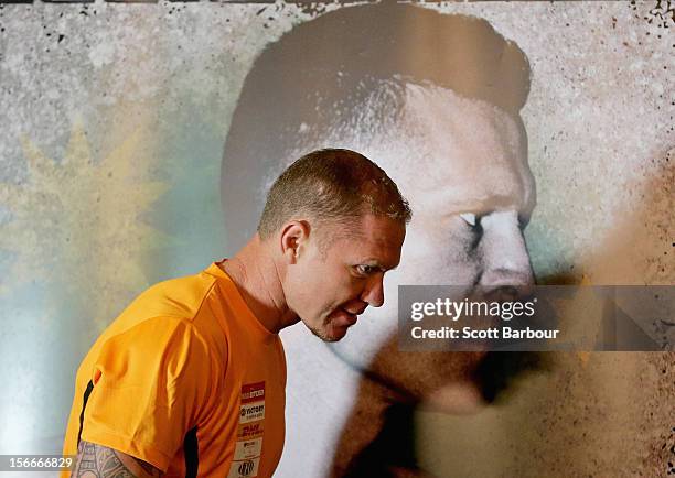 Shane Cameron of New Zealand arrives to attend a press conference at Crown Entertainment Complex on November 19, 2012 in Melbourne, Australia. Danny...