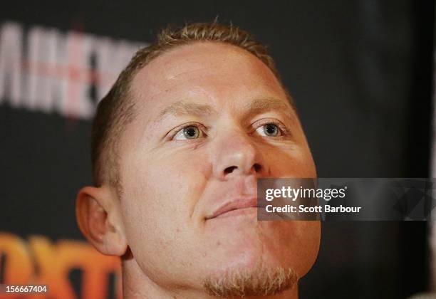 Shane Cameron of New Zealand looks on during a press conference at Crown Entertainment Complex on November 19, 2012 in Melbourne, Australia. Danny...