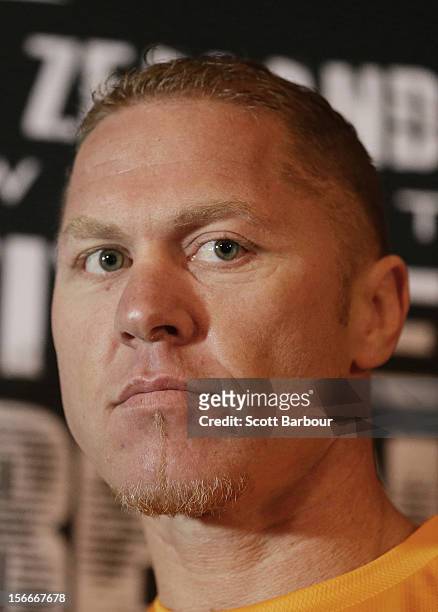 Shane Cameron of New Zealand looks on during a press conference at Crown Entertainment Complex on November 19, 2012 in Melbourne, Australia. Danny...