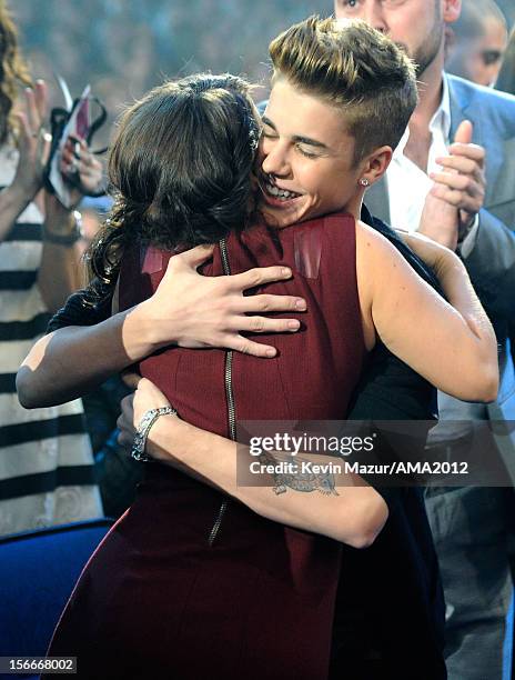 Singer Justin Bieber and Pattie Malette in the audience at the 40th American Music Awards held at Nokia Theatre L.A. Live on November 18, 2012 in Los...