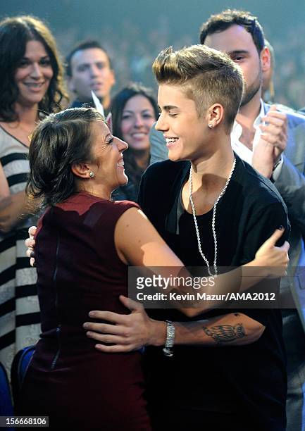 Singer Justin Bieber and Pattie Malette in the audience at the 40th American Music Awards held at Nokia Theatre L.A. Live on November 18, 2012 in Los...