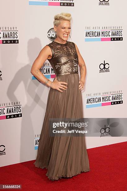 Singer Pink attends the 40th Anniversary American Music Awards held at Nokia Theatre L.A. Live on November 18, 2012 in Los Angeles, California.