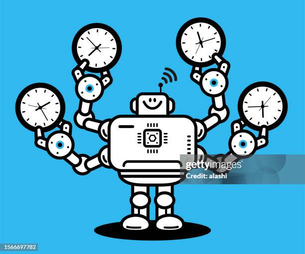 künstliche intelligenz hilft ihnen, viel zeit zu sparen - save time stock-grafiken, -clipart, -cartoons und -symbole