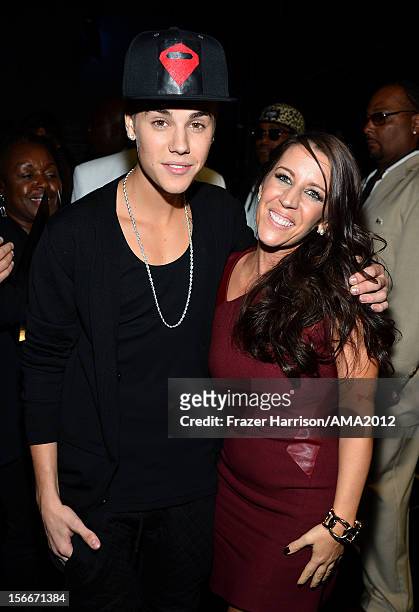 Singer Justin Bieber and mother Pattie Malette at the 40th American Music Awards held at Nokia Theatre L.A. Live on November 18, 2012 in Los Angeles,...