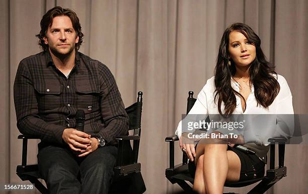 Actors Bradley Cooper and Jennifer Lawrence attend SAG-AFTRA Film Society hosts special screening of "Silver Linings Playbook" at Pacific Design...