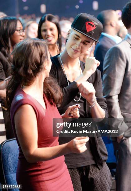 Singer Justin Bieber and Pattie Malette in the audience at the 40th American Music Awards held at Nokia Theatre L.A. Live on November 18, 2012 in Los...