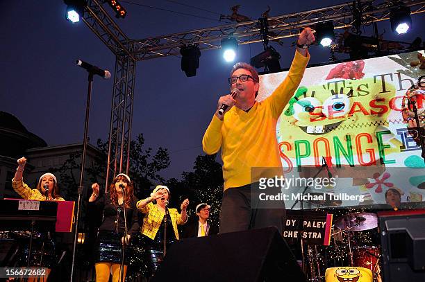 Actor Tom Kenny performs in the "Spongebob Holiday Extravapants!" stage show at The Grove on November 18, 2012 in Los Angeles, California.