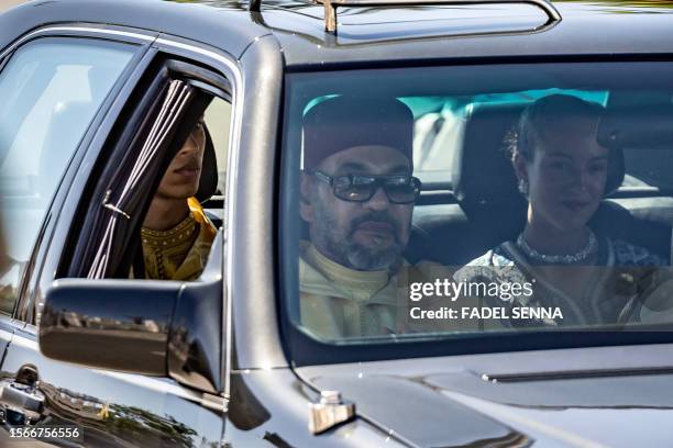 Convoy carrying Morocco's King Mohammed VI, accompanied by his son Crown Prince Moulay Hassan and Princess Lalla khadija, leaves the Tetouan palace...