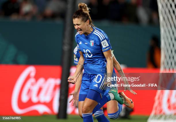 Cristiana Girelli of Italy celebrates after scoring her team's first goal during the FIFA Women's World Cup Australia & New Zealand 2023 Group G...