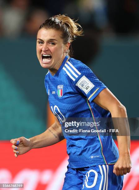 Cristiana Girelli of Italy celebrates after scoring her team's first goal during the FIFA Women's World Cup Australia & New Zealand 2023 Group G...