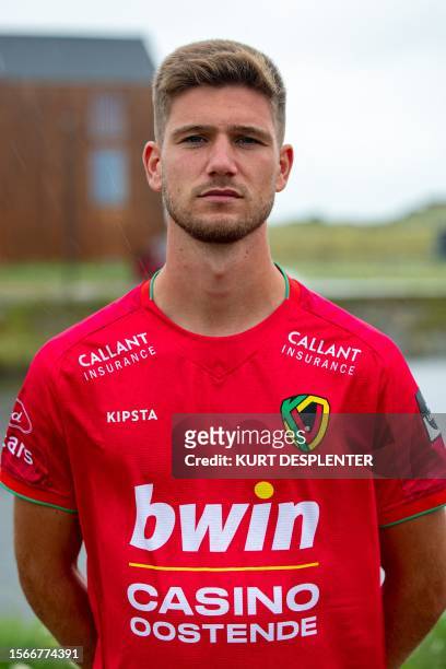 Oostende's Anton Tanghe pose for a portrait picture at the 2023-2024 season photoshoot of Belgian Challenger Pro League team KV Oostende, Monday 31...