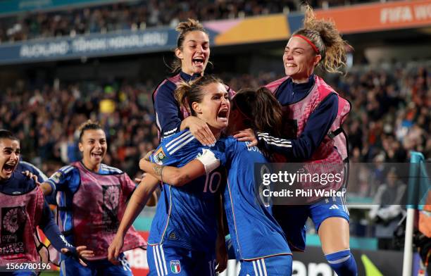 Cristiana Girelli of Italy celebrates with teammates after scoring her team's first goal during the FIFA Women's World Cup Australia & New Zealand...