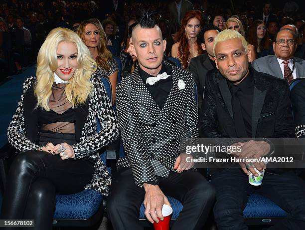 Singer Gwen Stefani, musicians Adrian Young and Tony Kanal of No Doubt at the 40th American Music Awards held at Nokia Theatre L.A. Live on November...