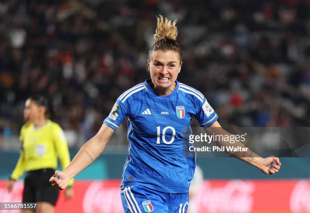 Cristiana Girelli of Italy celebrates after scoring her team's first goal during the FIFA Women's World Cup Australia & New Zealand 2023 Group G...