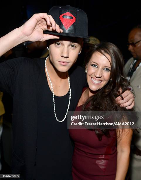 Singer Justin Bieber and mother Pattie Malette at the 40th American Music Awards held at Nokia Theatre L.A. Live on November 18, 2012 in Los Angeles,...