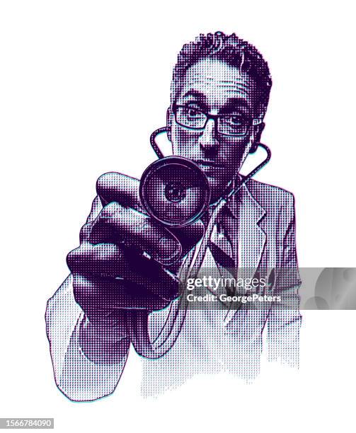 native american doctor with stethoscope and glitch technique - digitally altered stock illustrations