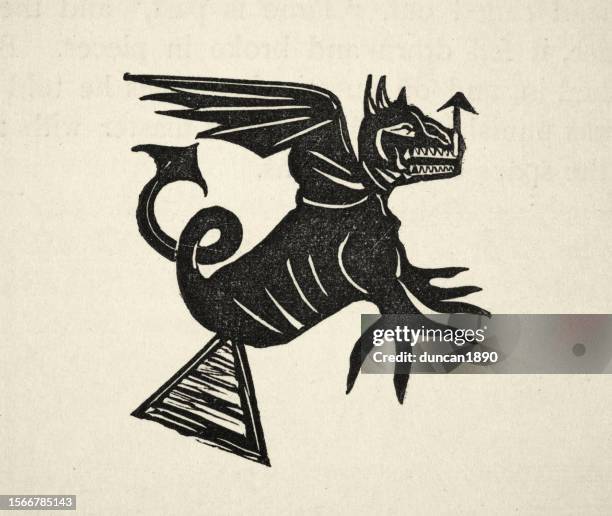 dragon like demon or devil, mythology monsters horror halloween - creepy monsters from the past stock illustrations