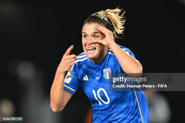 Cristiana Girelli of Italy celebrates after scoring her team's first goal during the FIFA Women's World Cup Australia & New Zealand 2023 Group G...