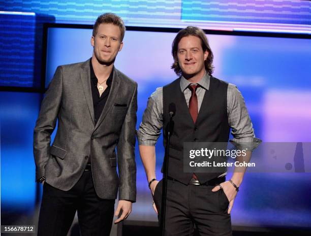 Brian Kelly and Tyler Hubbard of Florida Georgia Line onstage during the 40th Anniversary American Music Awards held at Nokia Theatre L.A. Live on...