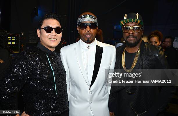 Singer Psy, rapper MC Hammer, and singer will.i.am at the 40th American Music Awards held at Nokia Theatre L.A. Live on November 18, 2012 in Los...