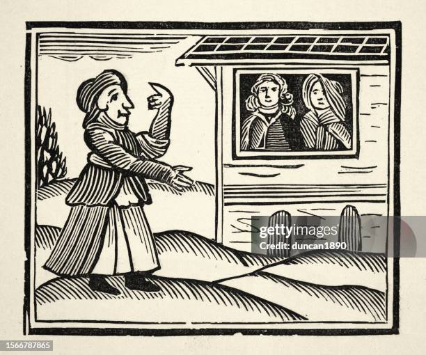 illustrations, cliparts, dessins animés et icônes de folklore anglais, mère shipton, ursula southeil devine et prophétesse anglaise - gravure sur bois