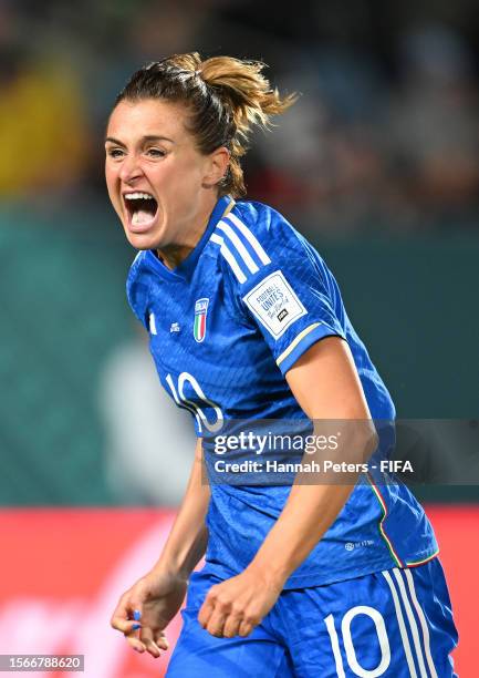 Cristiana Girelli of Italy celebrates after scoring her team's first goal during the FIFA Women's World Cup Australia & New Zealand 2023 Group G...