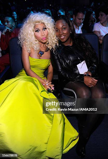 Rapper/singer Nicki Minaj and guest in the audience at the 40th American Music Awards held at Nokia Theatre L.A. Live on November 18, 2012 in Los...