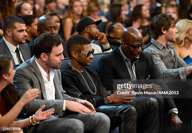 Manager Scoot Brau and singer Usher at the 40th American Music Awards held at Nokia Theatre L.A. Live on November 18, 2012 in Los Angeles, California.