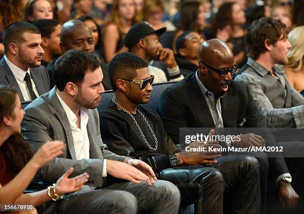 Manager Scoot Brau and singer Usher at the 40th American Music Awards held at Nokia Theatre L.A. Live on November 18, 2012 in Los Angeles, California.