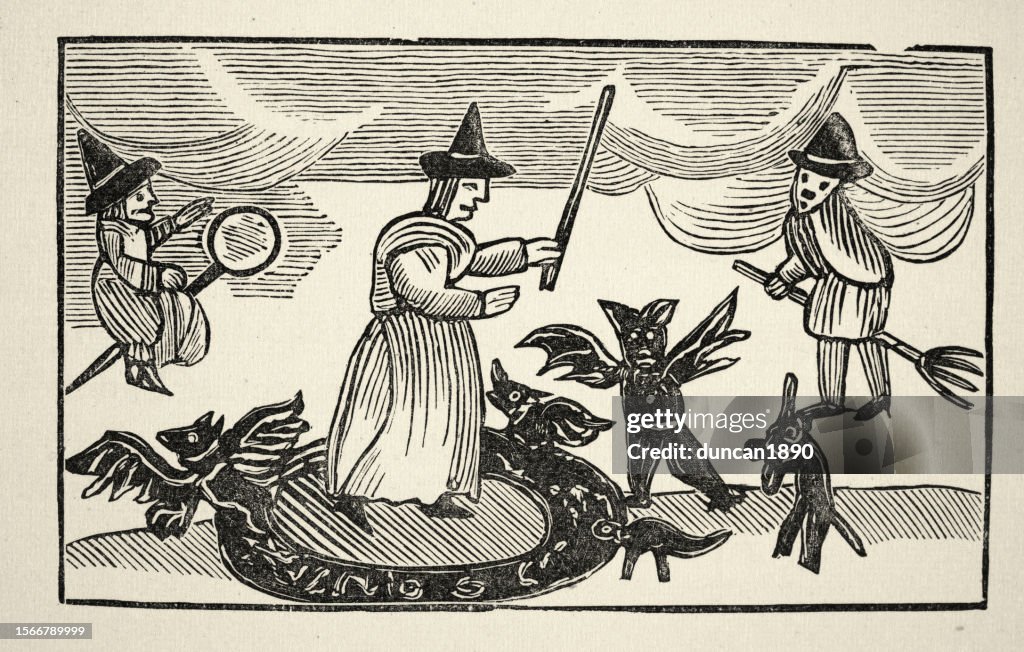 Mother Shipton, Casting a magic spell, protected by a circle ward, Demons, Witches, English Folklore
