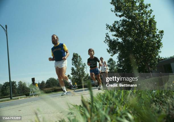 Adam Buckminster 'Bucky' Cox pictured during running training at the University of Kansas campus in Lawrence, Kansas, July 12th 1978. Five-year-old...