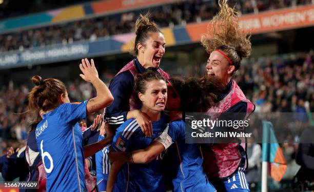 Cristiana Girelli of Italy celebrates with teammates after scoring her team's first goal during the FIFA Women's World Cup Australia & New Zealand...