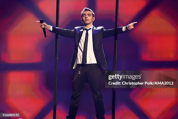 Singer Nathan Sykes of The Wanted performs onstage during the 40th American Music Awards held at Nokia Theatre L.A. Live on November 18, 2012 in Los...